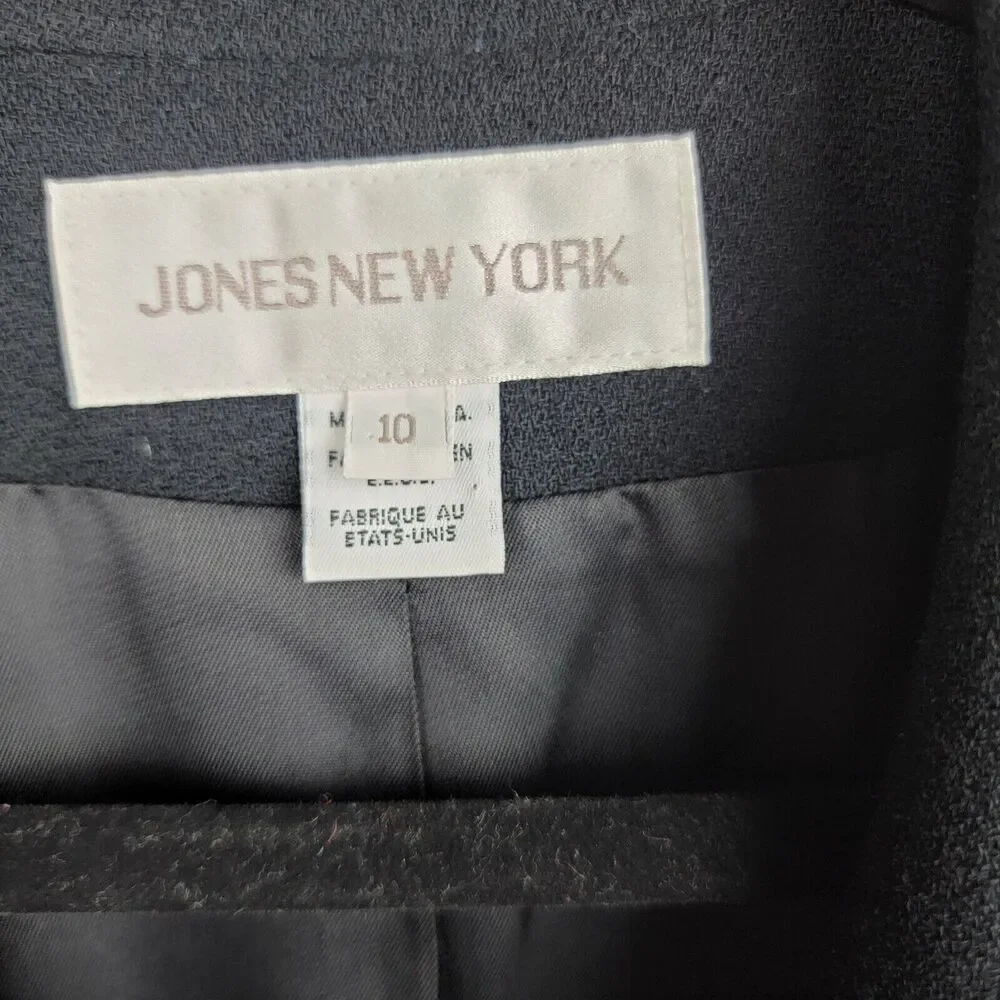 Jones New York Womens Blazer 10 Black Worsted Wool Made In USA Classic Longline